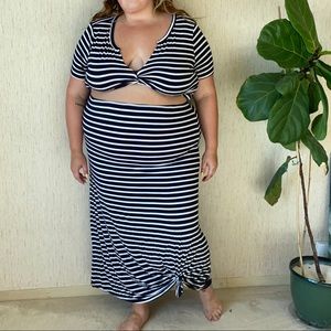 Navy and White Striped Dress with Belly Peek
